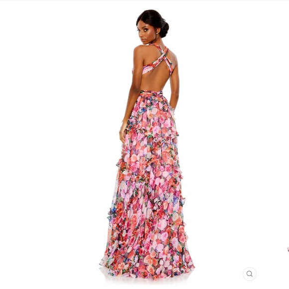 Mac Duggal 68076  Womens Ruffle Cut Out Sleeveless Floral Gown Dress - Picture 6 of 15